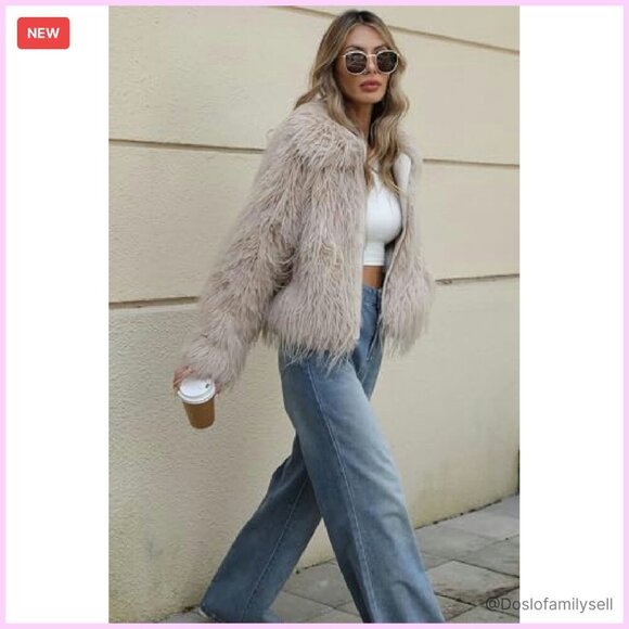 Shaggy Faux Fur Jacket Cropped Style Plush Outerwear Winter Fall Fashion - Picture 5 of 7